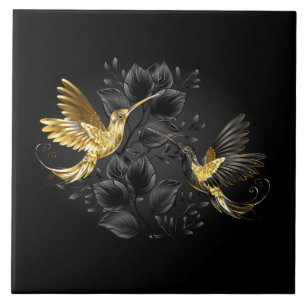 Carreau Colibri noir et or