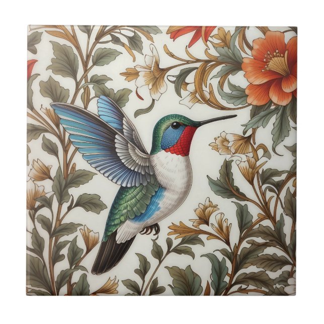 Carreau Colibri volant inspiré de William Morris (Devant)