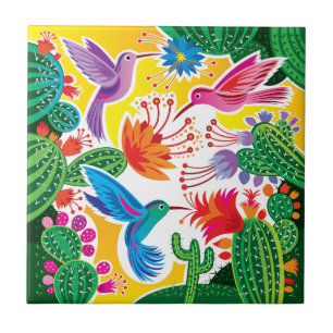 Carreau Colibris et cactus en fleurs
