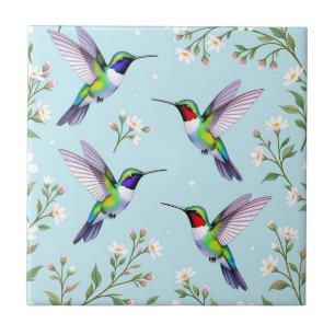 Carreau Colibris vibrants et floraison de cerisier blanc