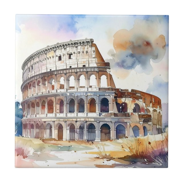 Carreau Colisée de Rome, Italie, en aquarelle (Devant)