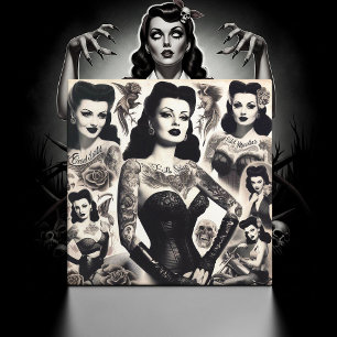 Carreau Collage de femme gothique tatouée vintage