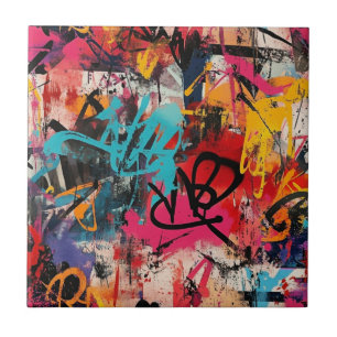 Carreau Collage de graffiti urbain avec des couleurs vives