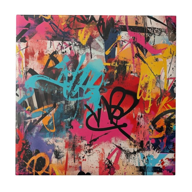 Carreau Collage de graffiti urbain avec peinture aux coule (Devant)