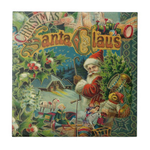 Carreau Collage de Noël victorien du Père Noël Antique
