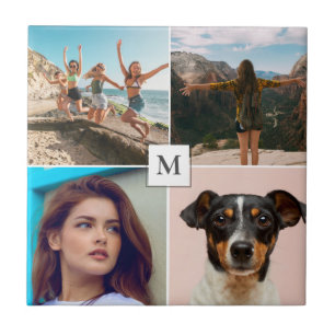 Carreau Collage de photos familiales Monogramme