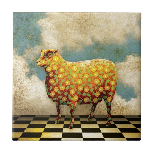 Carreau Collage floral de moutons de calicot (Devant)