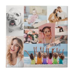 Carreau Collage photo moderne Joyeux anniversaire mignon