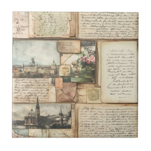 Carreau Collage vintage de cartes postales avec lettres eu