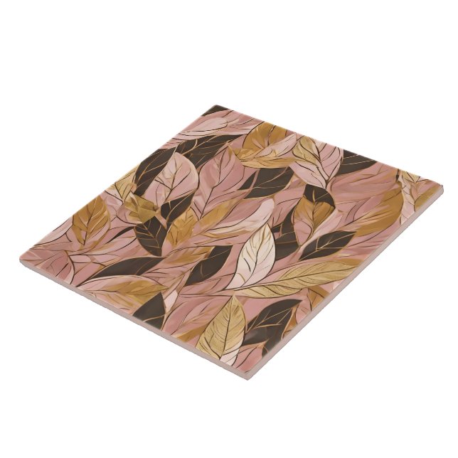 Carreau Collection de Feuilles de Boho Rouge Rose Populair (Côté)