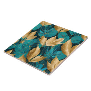 Carreau Collection de Feuilles Turquoise Gold