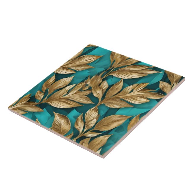 Carreau Collection Feuille Turquoise Gold (Côté)