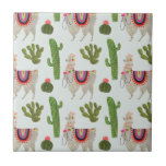 Carreau Collection Llamarama | Cactus & Llama Motif<br><div class="desc">Profitez de ce design de lama créatif frais sur un produit ou une pièce d'art peint pour améliorer et ajouter au monde autour de vous. Artiste : Victoria Borges</div>