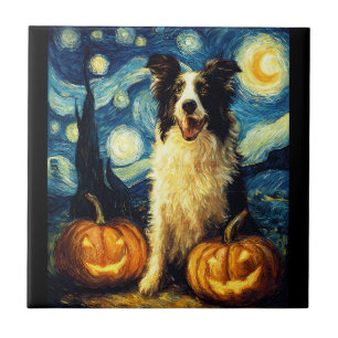 Carreau Collie de Border Halloween Automne Citrouille