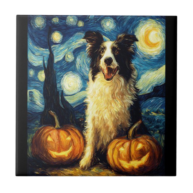 Carreau Collie de Border Halloween Automne Citrouille (Devant)