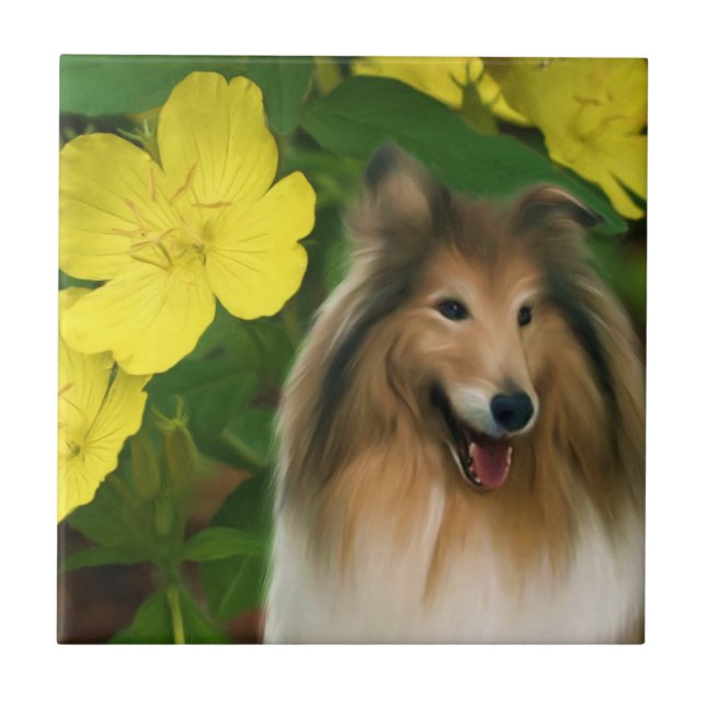 Carreau Collie Et Fleurs Chien Art (Devant)