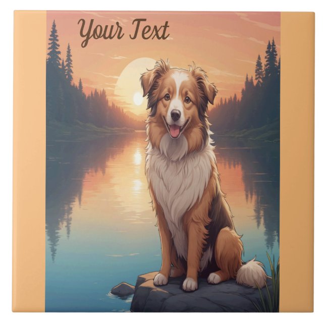 Carreau Collie Shepherd par le lac (Devant)