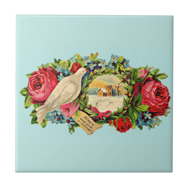 Carreau colombe blanche victorienne et message d'amour (Devant)