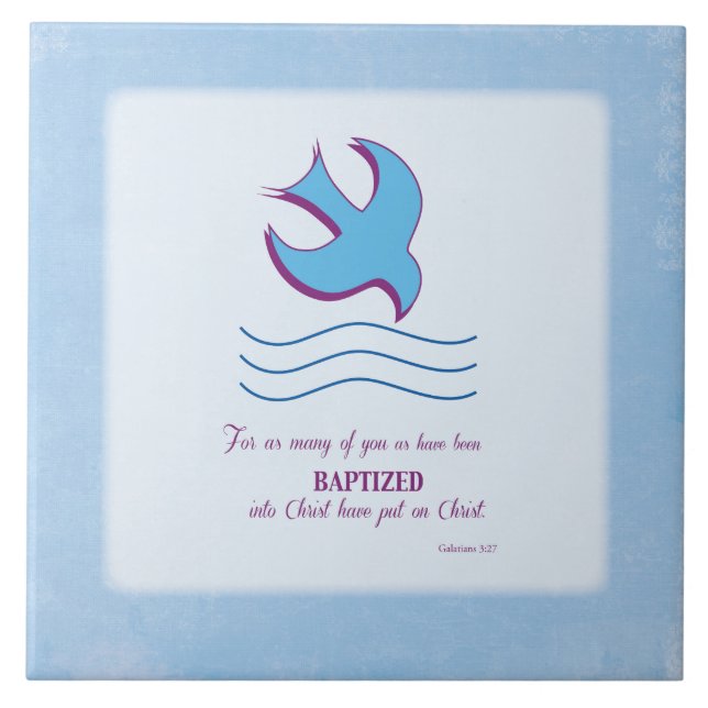 Carreau Colombe de baptême d'adulte sur fond bleu (Devant)