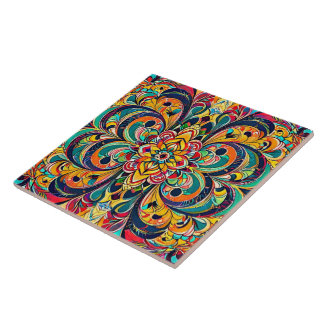 Carreau Color Symphony Mandala – Bold Psychedelic Floral