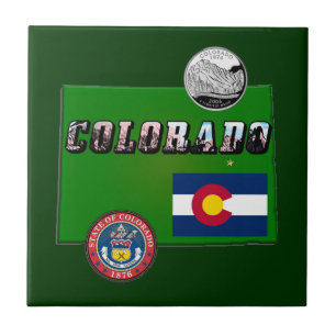 Carreau Colorado Image Texte, Drapeau, Sceau, Quart, Carte
