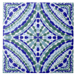 Carreau Coloré Artiste Bleu Vert Mosaïque Peint À La Main