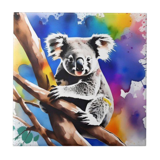 Carreau Coloré Koala Bear Aquarelle Splash, (Devant)
