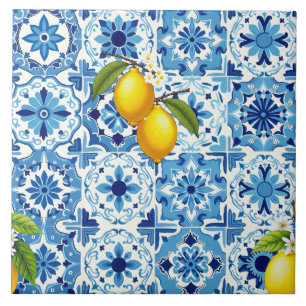 Carreau Coloré, Méditerranée, mosaïque, bleu, citron,
