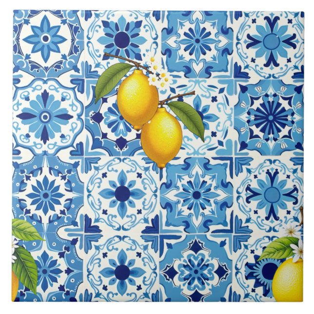 Carreau Coloré, Méditerranée, mosaïque, bleu, citron, (Devant)