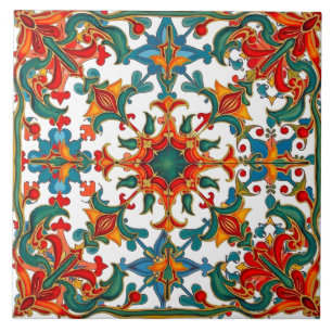 Carreau Coloré, Méditerranée, mosaïque, rouge, orange, ver