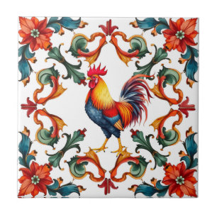 Carreau Coloré, Méditerranéen, mosaïque, coq, oiseau,