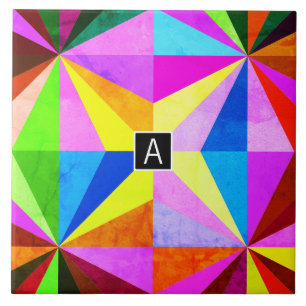 Carreau Coloré Moderne Géométrique Multicolore Monogramm