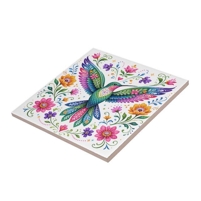 Carreau Colore Oiseau-Mouche en Flok Art (Côté)