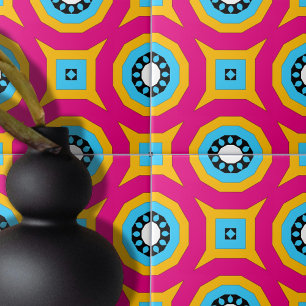 Carreau Coloré rose chaud et Motif géométrique Turquoise