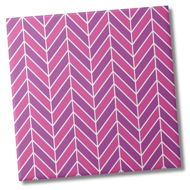 Carreau Coloré Simple rose violet Motif de Herringbone (Colorful Simple Pink Purple Herringbone Pattern Ceramic Tile)