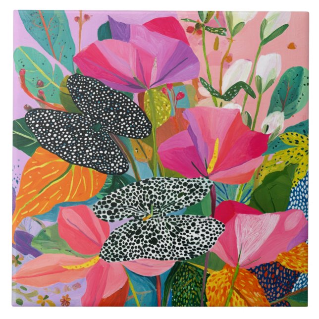 Carreau Colorful Abstract Floral Pattern (Devant)