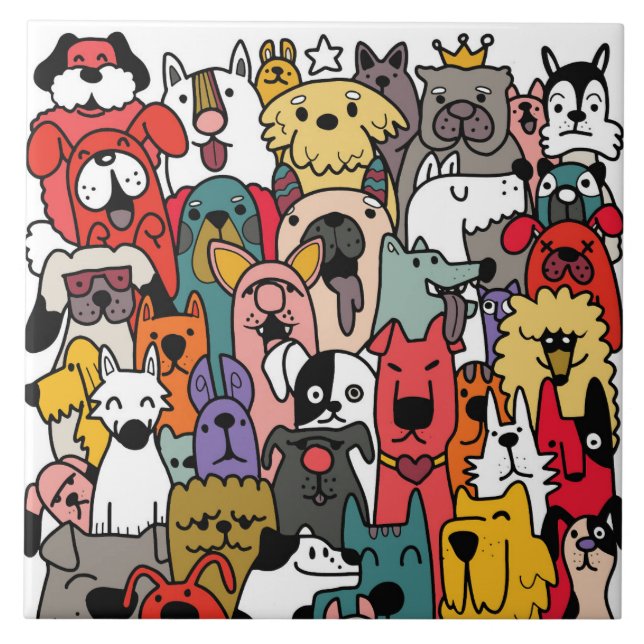 Carreau Colorful dog doodles art (Devant)