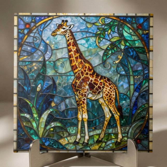 Carreau Colorful Faux Stained Glass Giraffe Mosaic Art (Créateur téléchargé)