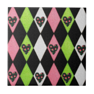 Carreau Colorful harlequin Print with Rose Hearts