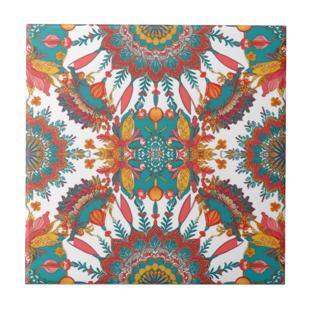 Carreau Colorful Mandala Tile | Floral Boho Design (Devant)