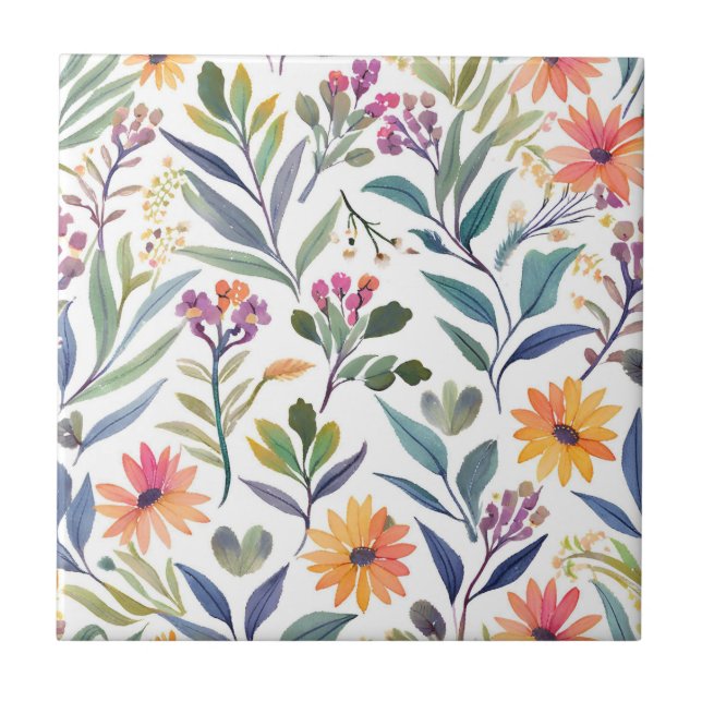 Carreau Colorful Wildflowers | Beautiful Floral Watercolor (Devant)