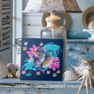 Carreau Combattant siamois Betta Vagues de Lotus Bleu