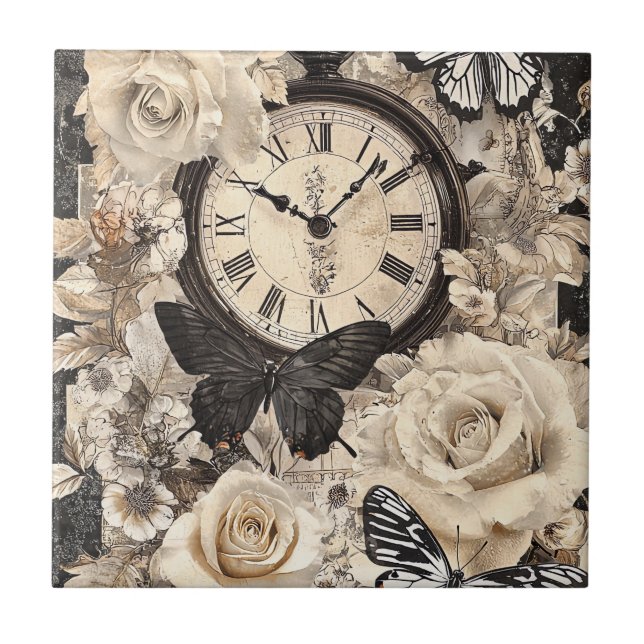 Carreau Compas vintage et papillon - Papier rustique (4) (Devant)