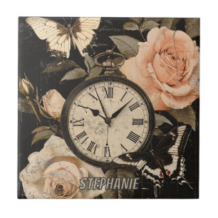 Carreau Compas vintage et papillon - Papier rustique (5)