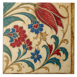 Carreau Composition botanique de tulipe rouge ottomane