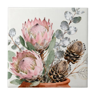 Carreau Composition de protée et d'eucalyptus à l'aquarell