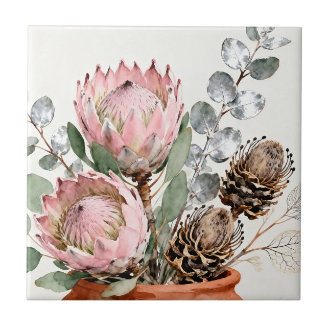 Carreau Composition de protée et d'eucalyptus à l'aquarell (Devant)