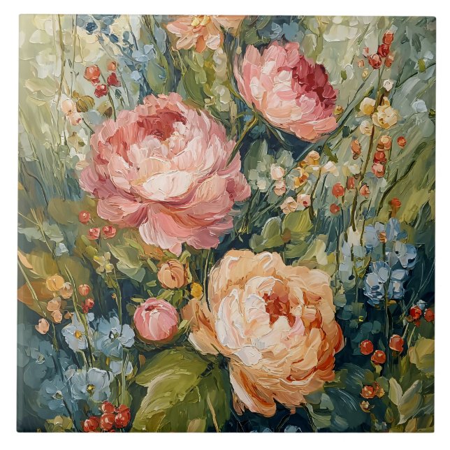 Carreau Composition florale luxuriante en fleurs (Devant)