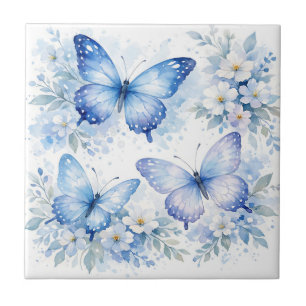 Carreau Composition florale Papillon Bleu