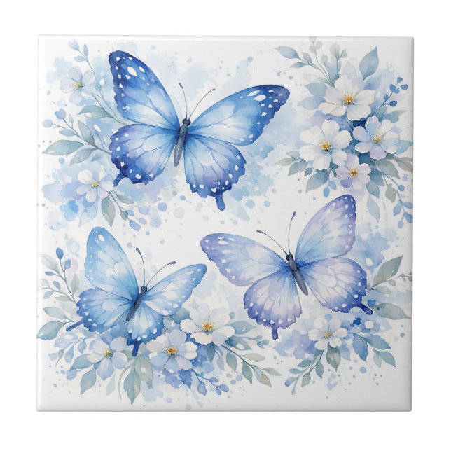 Carreau Composition florale Papillon Bleu (Devant)